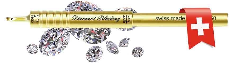 KroMED | Blader-Swiss-Diamant Medizinprodukt KroMED | Augenbrauen Permanent Make-up. Diamant Blader made in Swiss, ein echter Diamant für Ihre Augenbrauen ist ein Medizinprodukt mit weißen Diamanten zur Augenbrauen-Haerchenzeichnung.